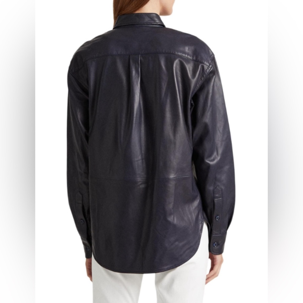 LAUREN Ralph Lauren Relaxed Fit Leather Shirt  Navy - Picture 6 of 9